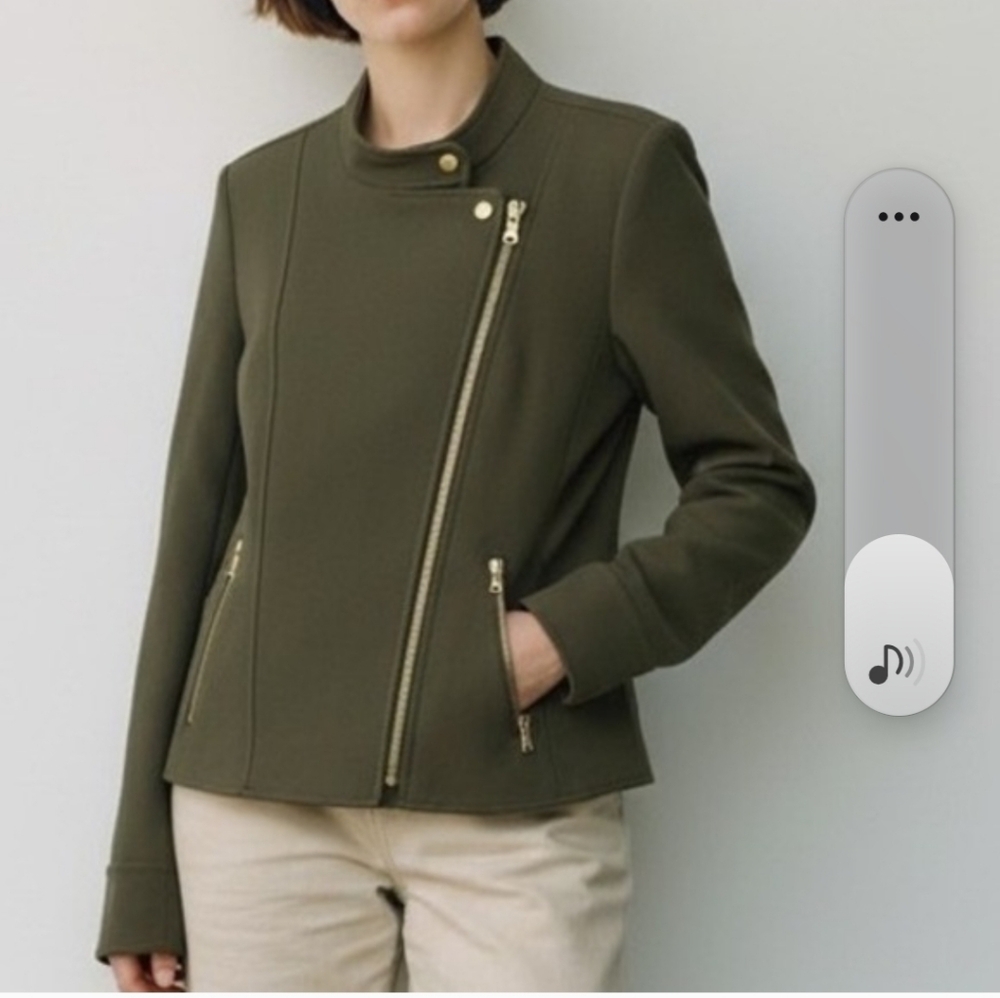Ann Taylor Dark Green Utility Warm Jacket with Asymmetrical Zip
